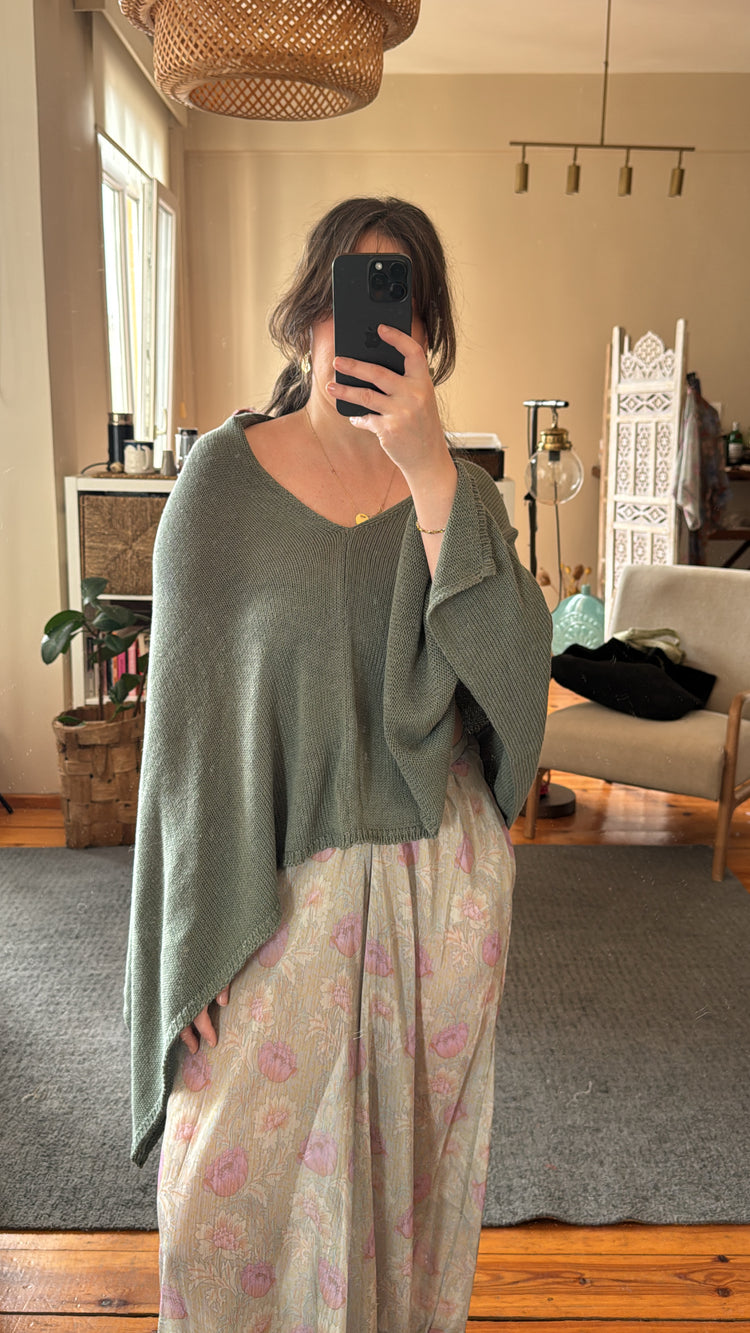 Haki Pelerin Merserize Triko