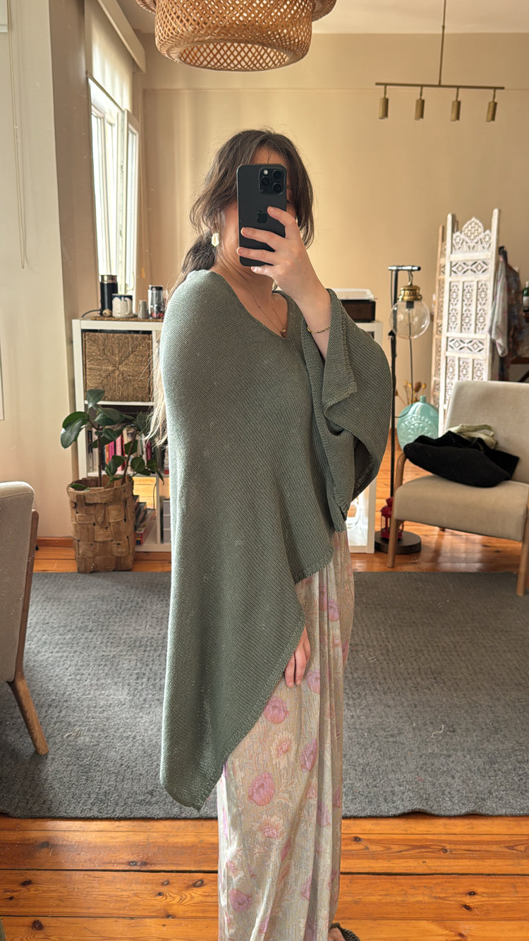 Haki Pelerin Merserize Triko