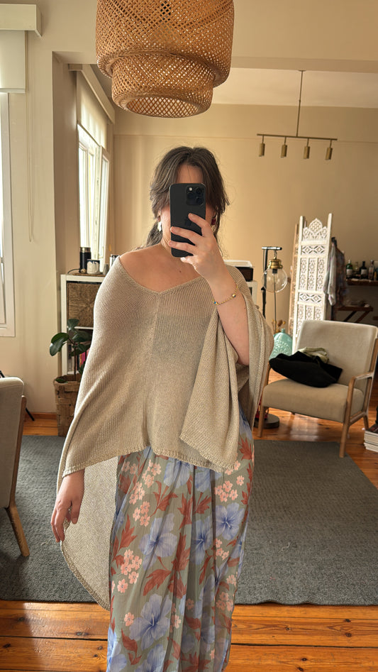 Bej Pelerin Merserize Triko