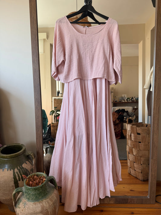 İthal Keten/Koton Pudra Maxi Elbise