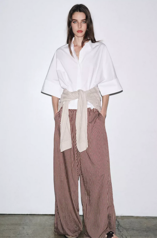 Çizgili Geniş Paça Pantolon