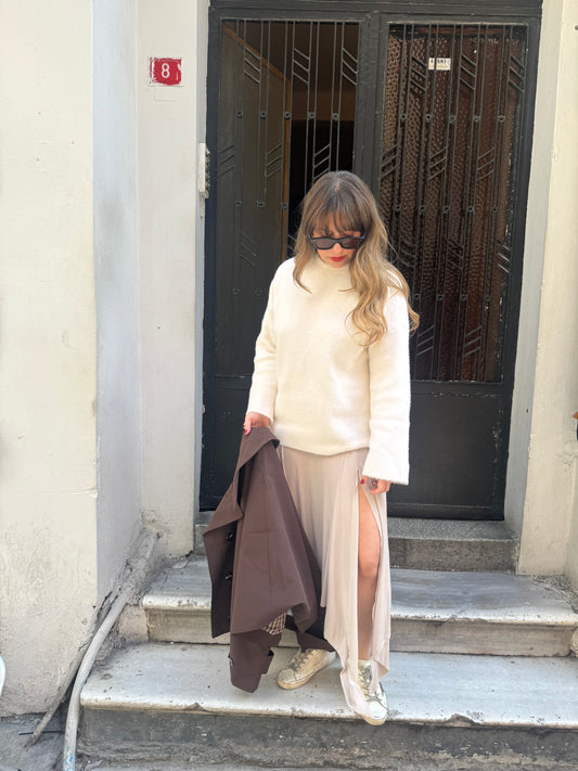 Taş Asimetrik Yırtmaçlı Etek